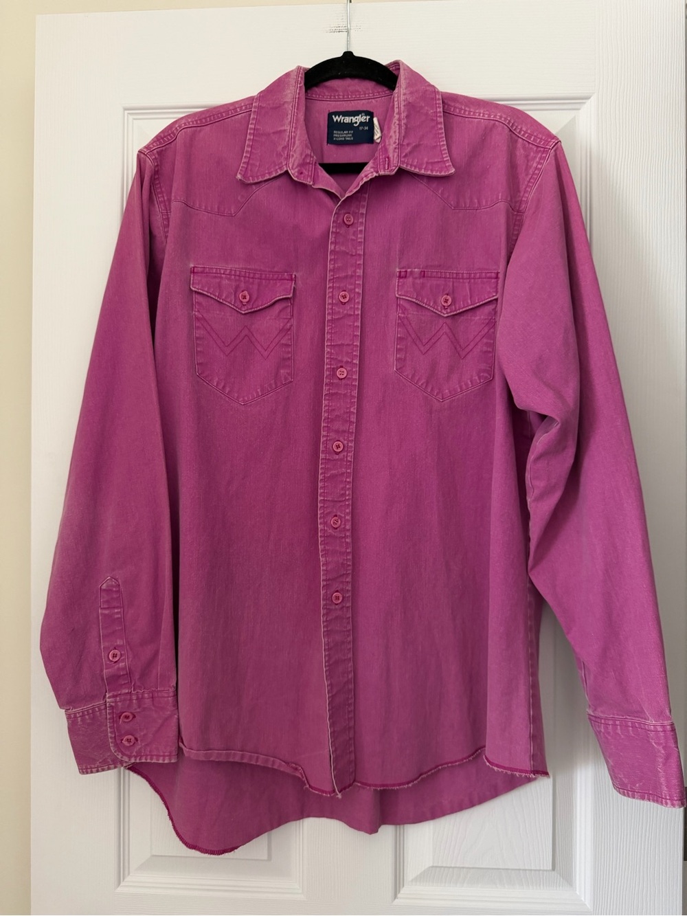 VTG Wrangler Brushpopper large long sleeve Western Shirt purple buttondown 17-34